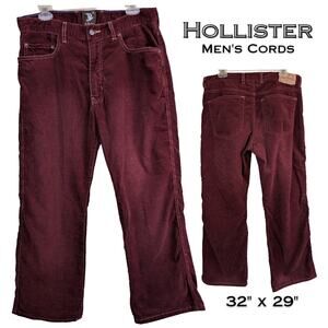 Hollister Mens Casual Classics Burgundy Corduroy Jeans 32x29 Straight 90s Vibe